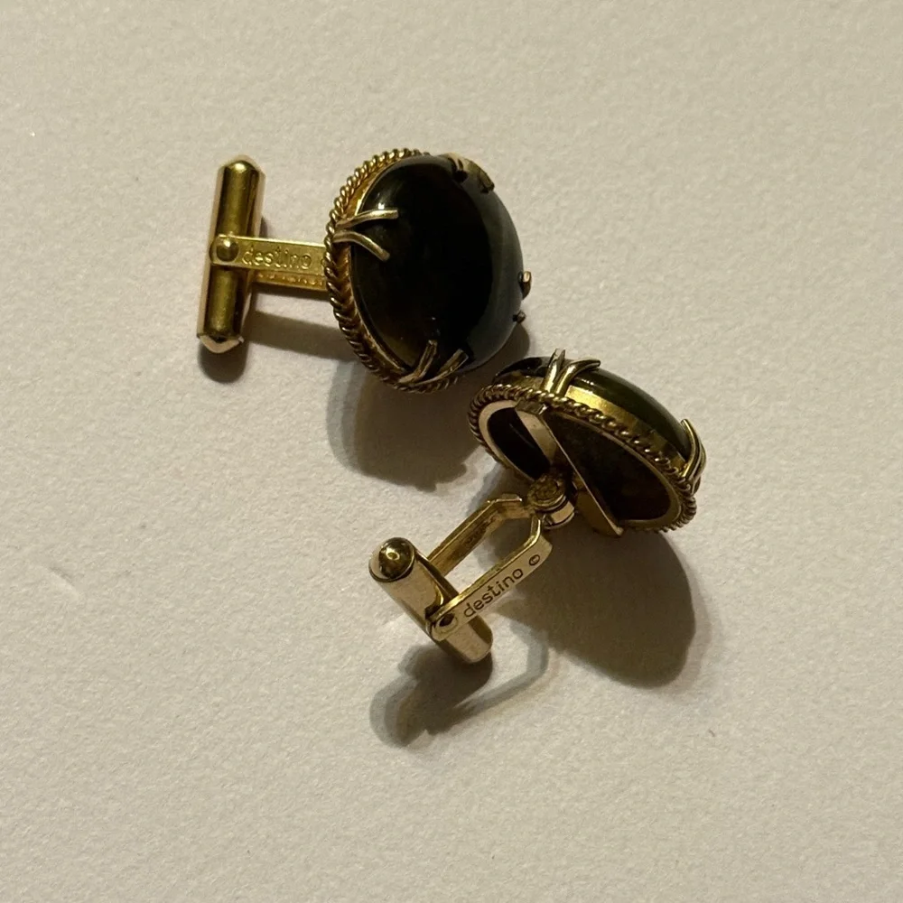 Vintage Destino 1/20 12K GF Marble dark Green Cufflinks